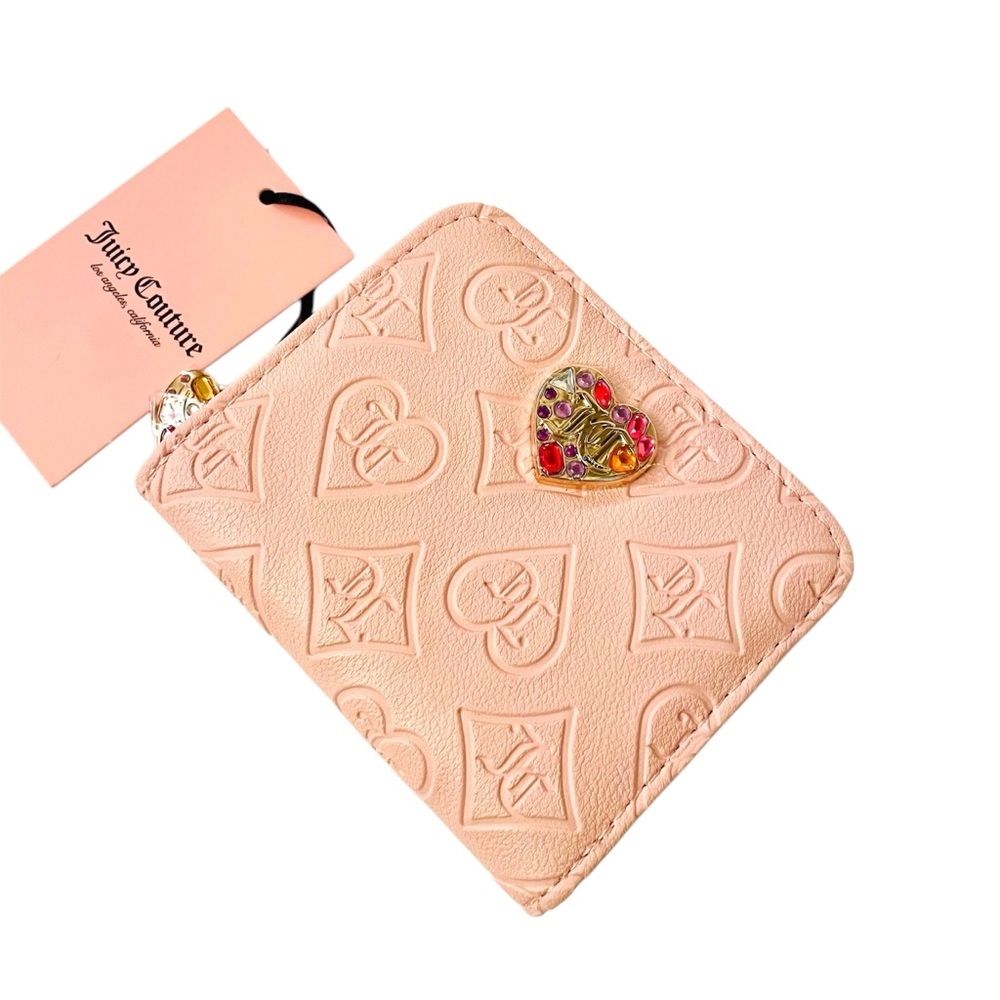 Juicy Couture Pink Zip Around Wallet JC Heart Love Glitz Out Style Design NEW
